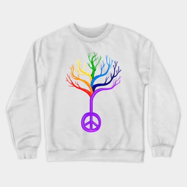 Rainbow Peace sign Tree Crewneck Sweatshirt by Art by Deborah Camp